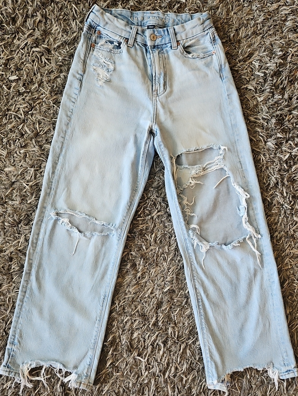 American Eagle Outfitters Light Blue Distressed Relaxed Fit Jeans